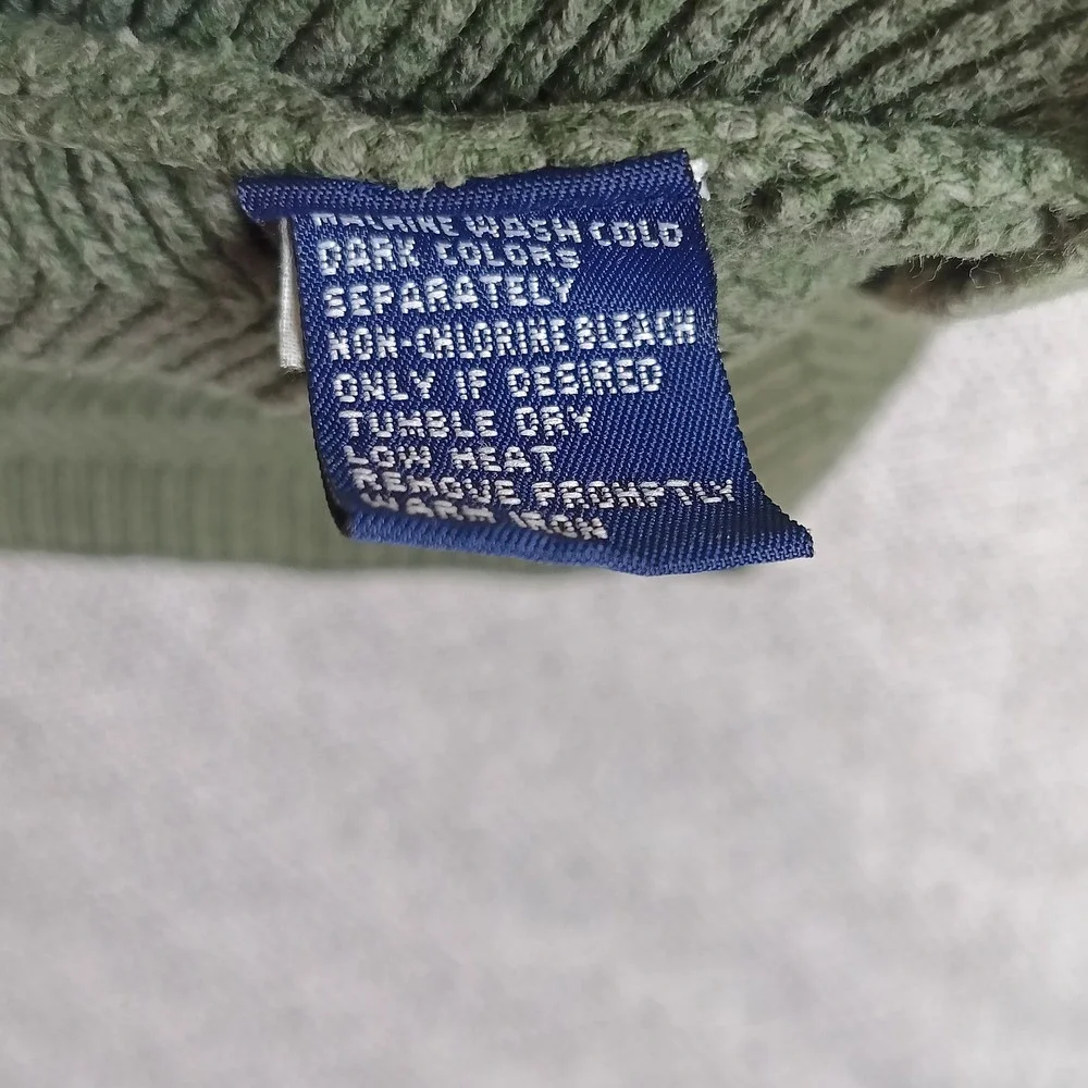 Chaps Ralph Lauren Sweater Mens L Green Excellent Herringbone Cotton Crewneck